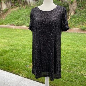 Sequined, party dress. Size L. Black sequins. Great for the holidays!